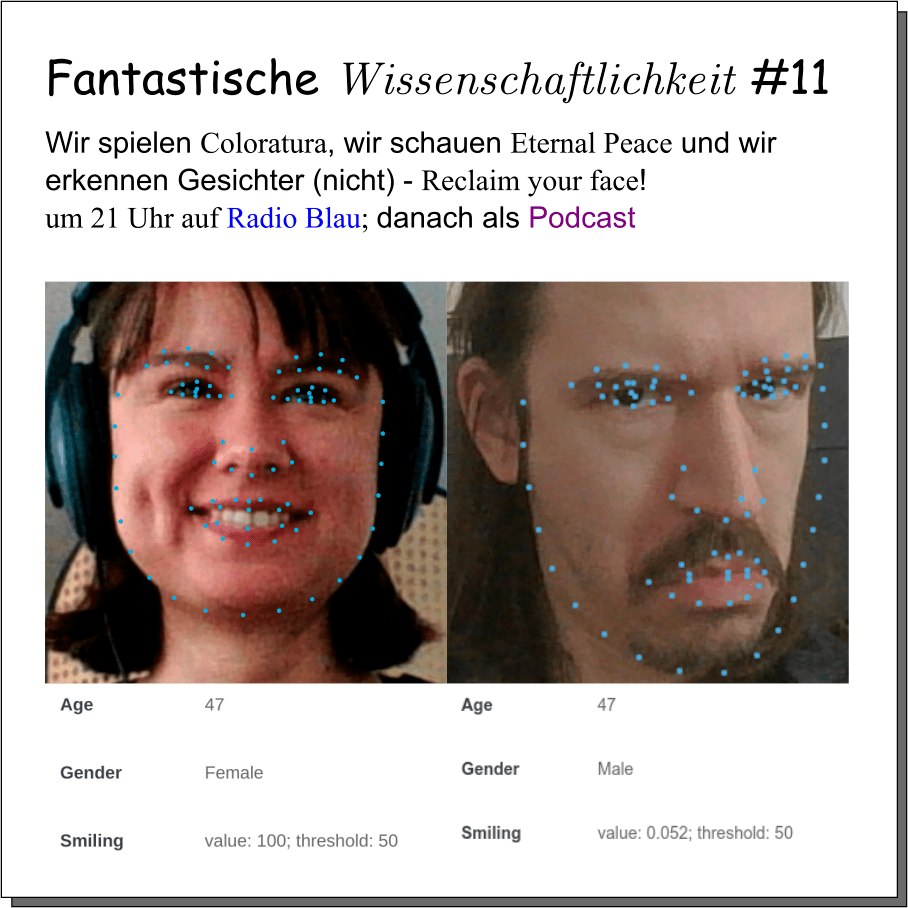 Bild von Marta und Kuba mit Gesichtserkennungspunkten und Parametern: Beide Age: 47, Marta: Smiling 100, Kuba: Smiling 0.052